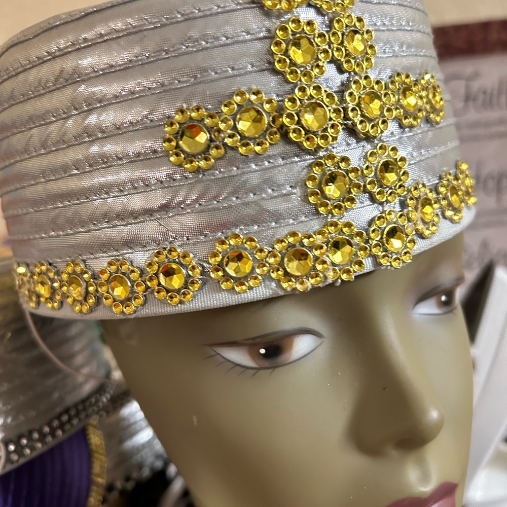 Gold and Silver Hat with Textured Embellishments